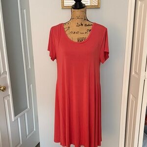 Style & Co. Short Sleeve Scoop Neck Mini Dress - Coral Red